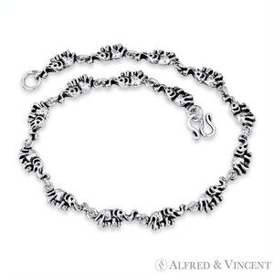 Elephant Animal Charm Anklet w/ S-Hook Clasp in .925 Sterling Silver - 10"